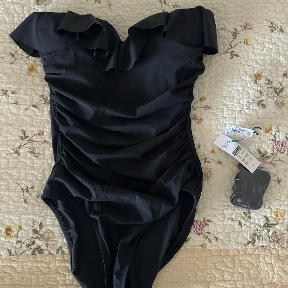 J. Crew Matte ruched one-piece swimsuit with ruffles with removable straps